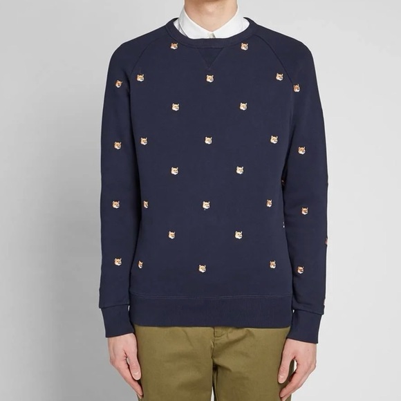 MAISON KITSUNE ALL OVER FOX HEAD EMBROIDERY SWEATSHIRT L - Picture 2 of 14